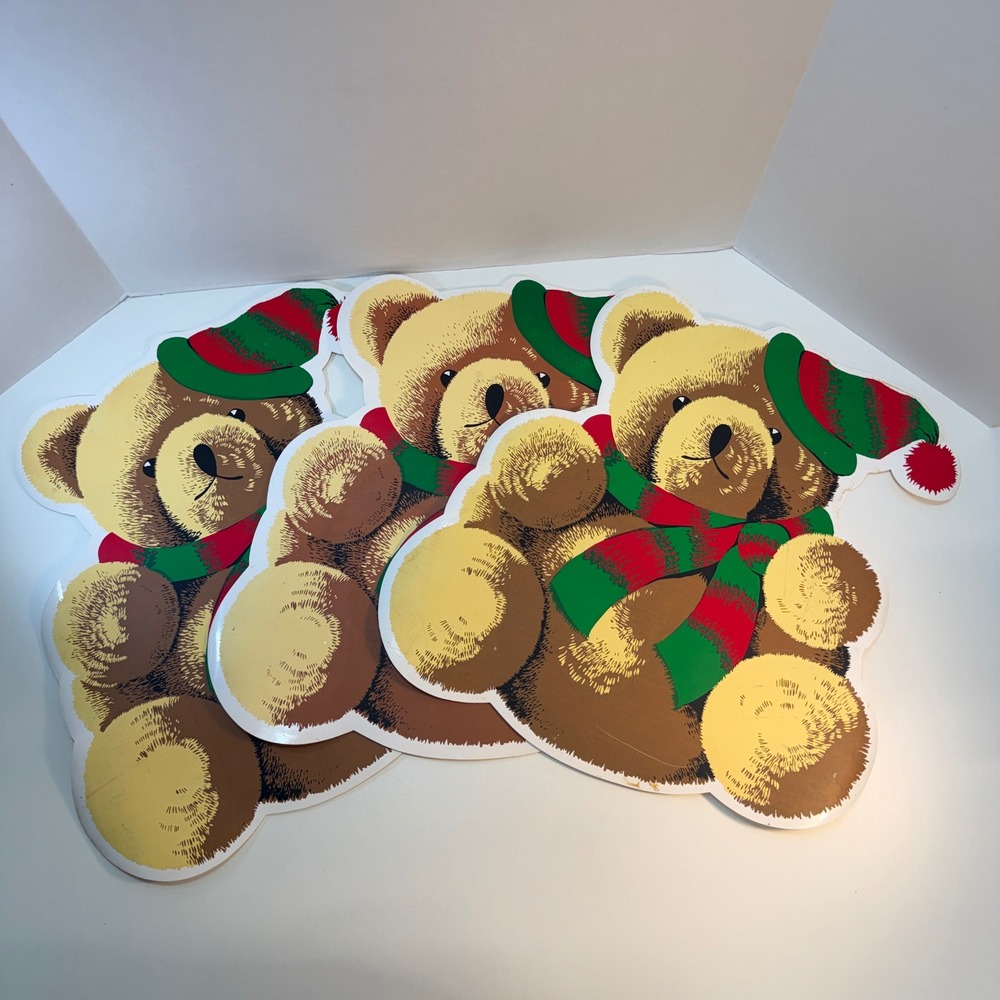 Christmas Teddy Bear Placemats 3 Piece Set Red Green Vintage Decor Cottagecore